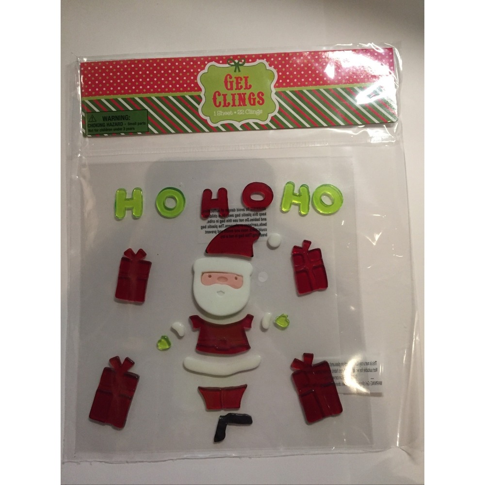 NEW Christmas Winter Santa Claus Presents HO HO HO window Gel Clings 22 pc Decor